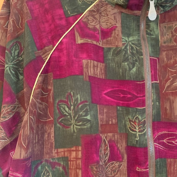 vintage Teddi 80s Multicolor floral leaf pattern windbreaker gold trim XXL - Picture 3 of 4